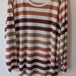 Maurices Striped Long Sleeve Top - Brown, Tan, Cream